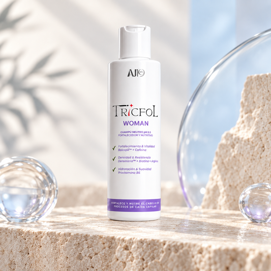 Tricfol Woman de AJ19 Labs, champú de 200 ml y pH 5.5 — fotografía de ambiente