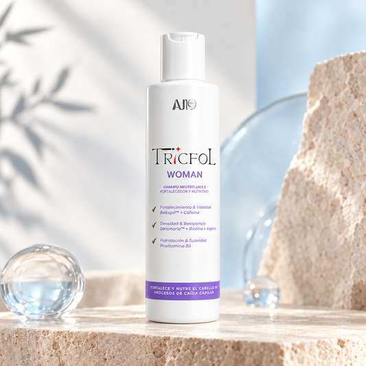 Tricfol Woman de AJ19 Labs, champú de 200 ml y pH 5.5 — presentación del producto
